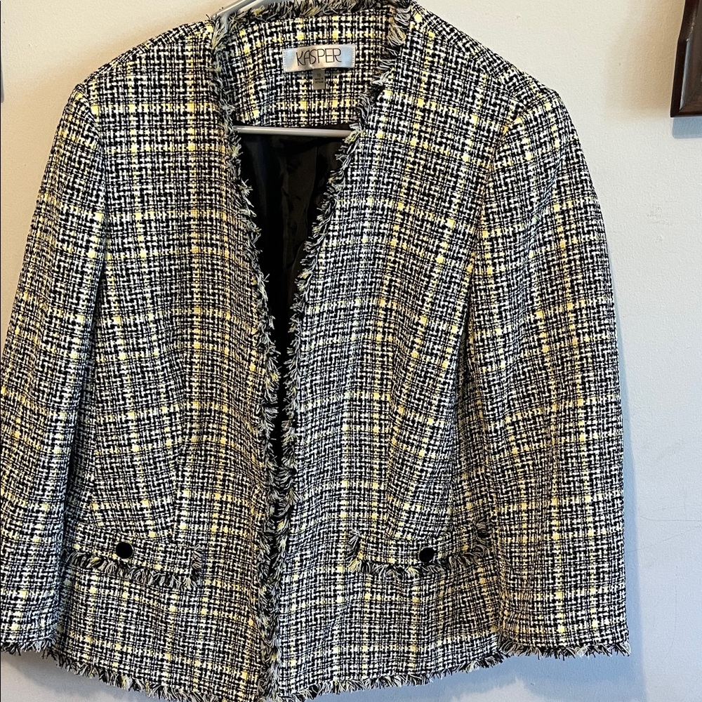 Kasper Women's Tweed Blazer in Black, White, and Yellow
